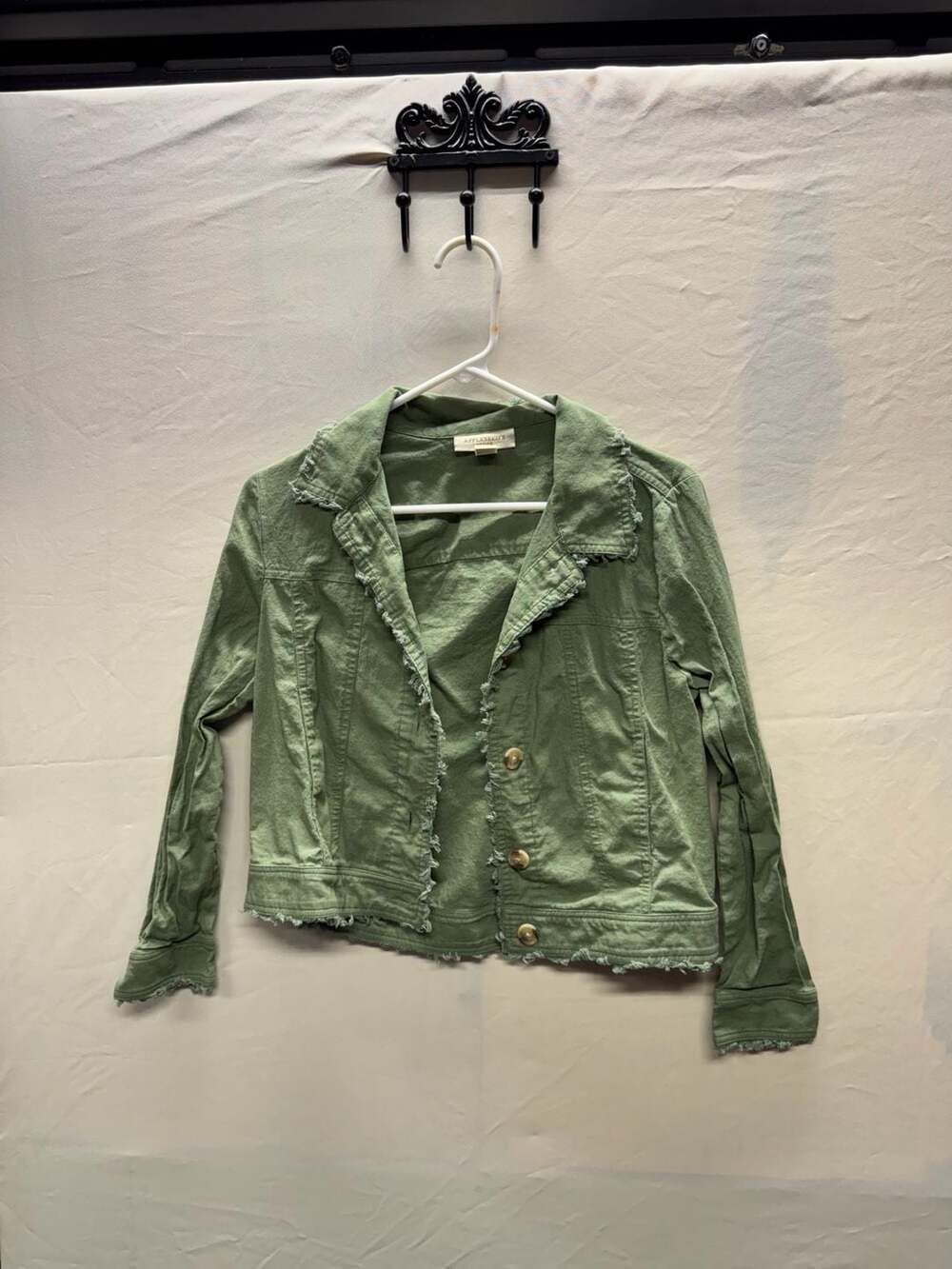 Appleseed's Petite Jacket PS Green Linen Raw Edge Button Front